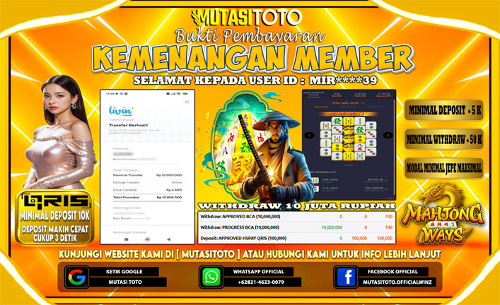 KEMENANGAN MEMBER BERMAIN DI PG SOFT MAHJONG WAYS 2