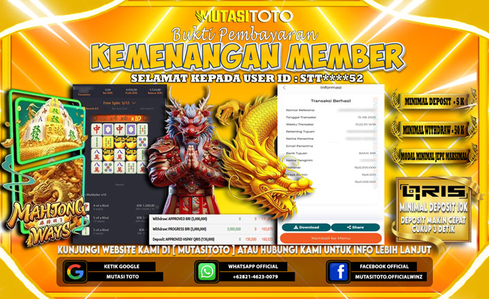 KEMENANGAN MEMBER BERMAIN DI PG SOFT MAHJONG WAYS 1