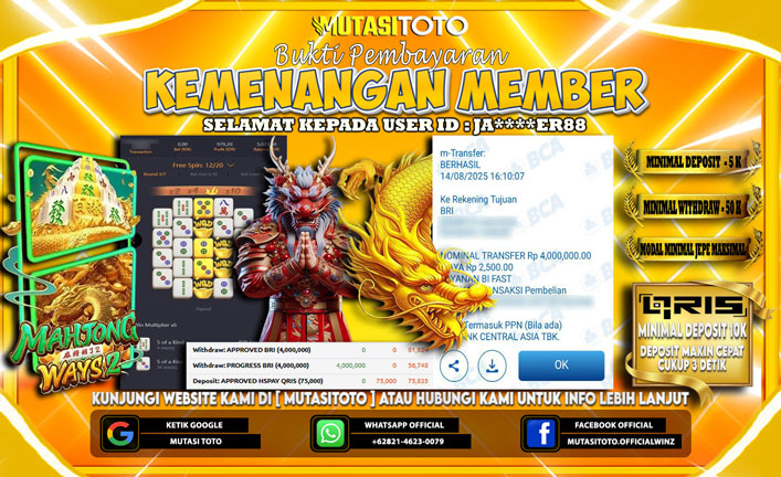 KEMENANGAN MEMBER BERMAIN DI PG SOFT MAHJONG WAYS 2