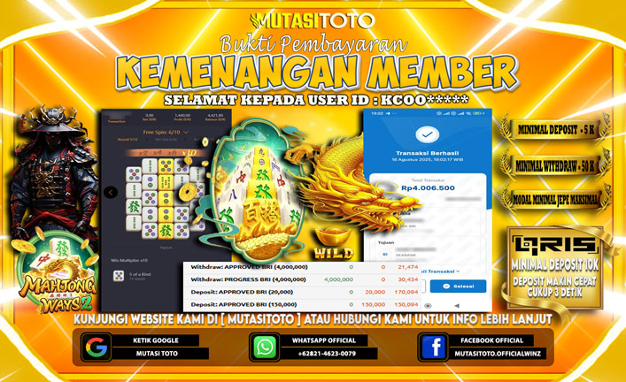 KEMENANGAN MEMBER BERMAIN DI PG SOFT MAHJONG WAYS 2