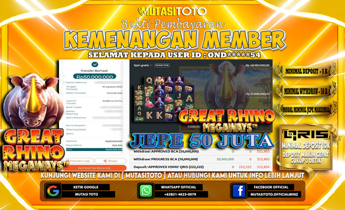 KEMENANGAN MEMBER BERMAIN DI GREAT RHINO MEGAWAYS
