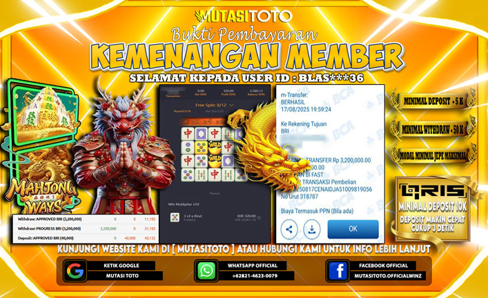 KEMENANGAN MEMBER BERMAIN DI PG SOFT MAHJONG WAYS 1