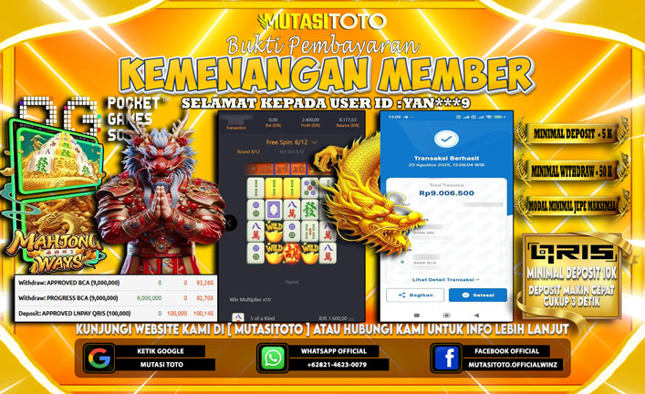 KEMENANGAN MEMBER BERMAIN DI PG SOFT MAHJONG WAYS 1