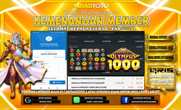 KEMENANGAN MEMBER BERMAIN DI GATES OF OLYMPUS 1000