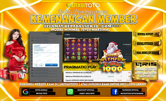 KEMENANGAN MEMBER BERMAIN DI GATES OF OLYMPUS 1000 XMAS