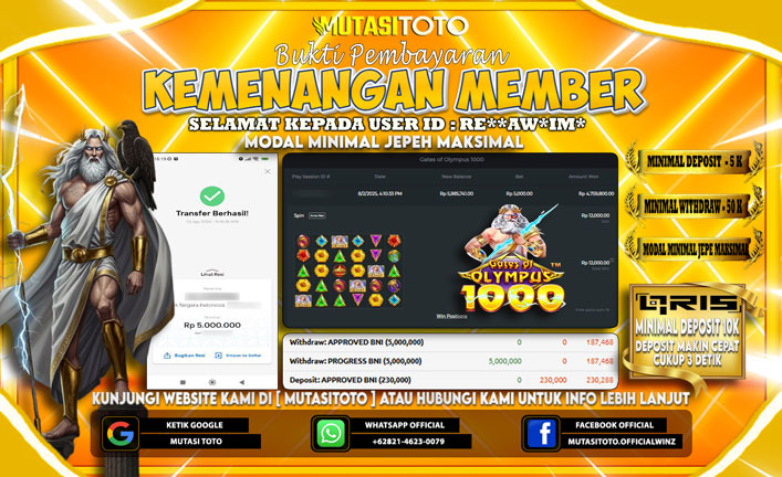 KEMENANGAN MEMBER BERMAIN DI GATES OF OLYMPSUS 1000