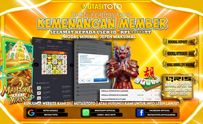 KEMENANGAN MEMBER BERMAIN DI PF SOFT MAHJONG WAYS 1