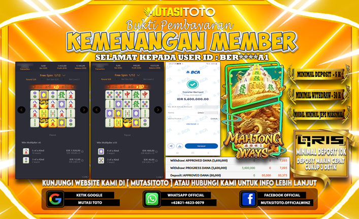 KEMENANGAN MEMBER BERMAIN DI PG SOFT MAHJONG WAYS 1