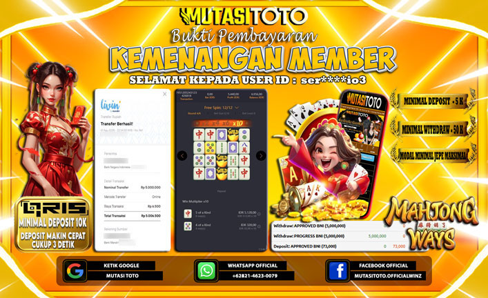 KEMENANGAN MEMBER BERMAIN DI PG SOFT MAHJONG WAYS 1