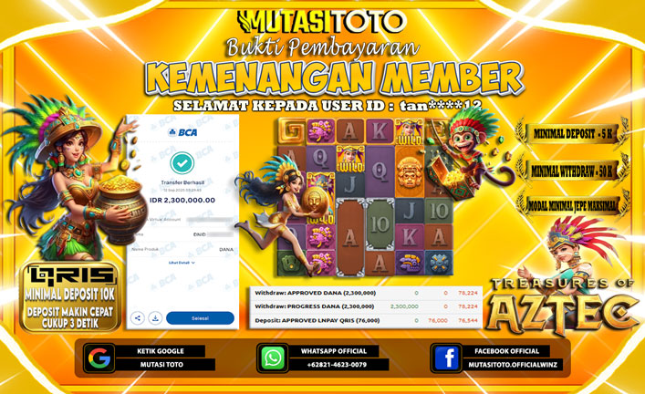 KEMENANGAN MEMBER BERMAIN DI TREASURES OF AZTEC