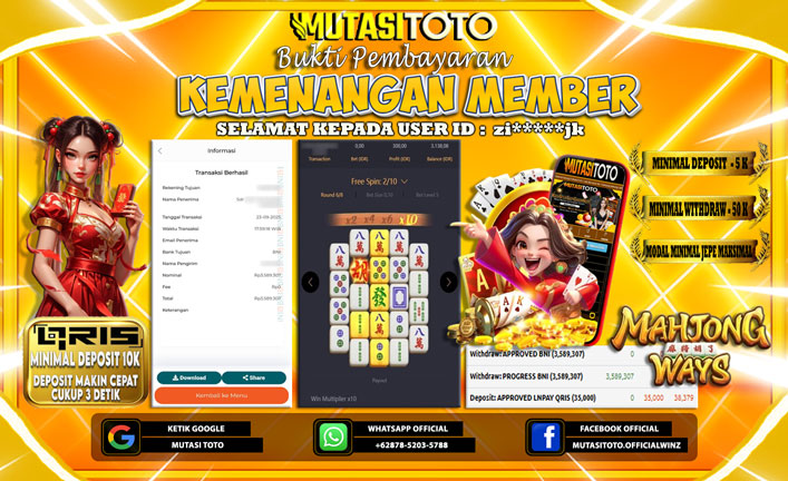 KEMENANGAN MEMBER BERMAIN DI PG SOFT MAHJONG WAYS 1