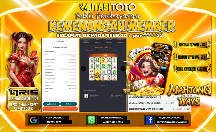 KEMENANGAN MEMBER BERMAIN DI PG SOFT MAHJONG WAYS 1