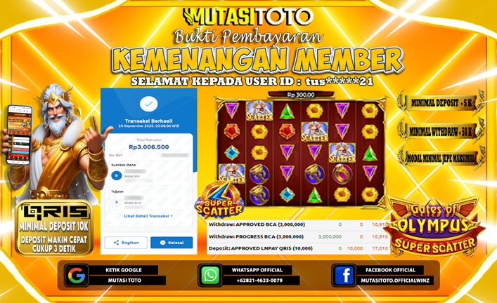 KEMENANGAN MEMBER BERMAIN DI GATES OF OLYMPUS SUPER SCATTER