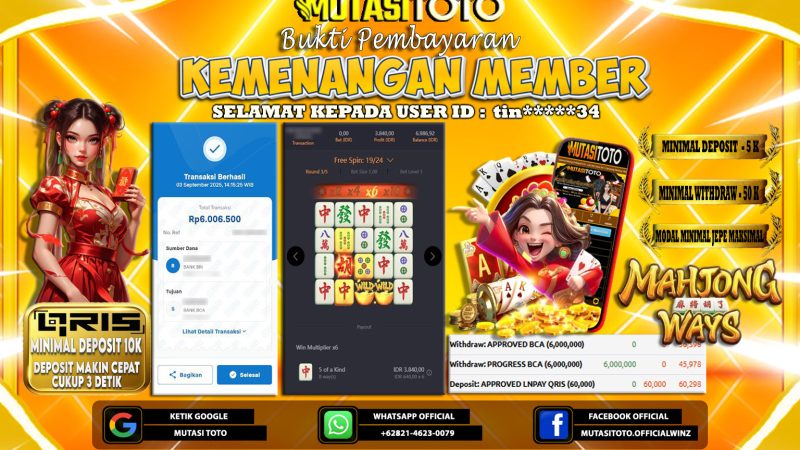 KEMENANGAN MEMBER BERMAIN DI PG SOFT MAHJONG WAYS