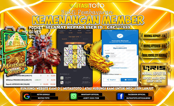 KEMENANGAN MEMBER BERMAIN DI PG SOFT MAHJONG WAYS 1