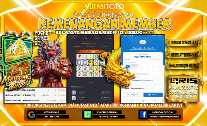 KEMENANGAN MEMBER BERMAIN DI PG SOFT MAHJONG WAYS 1
