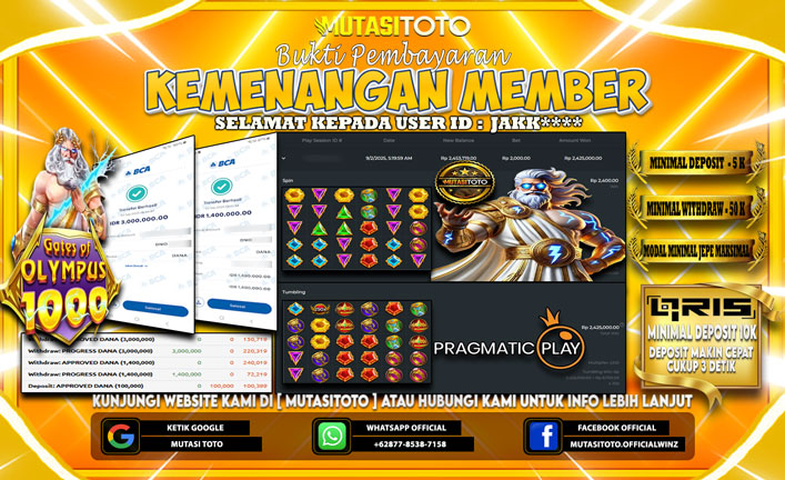 KEMENANGAN MEMBER BERMAIN DI GATES OF OLYMPUS 1000