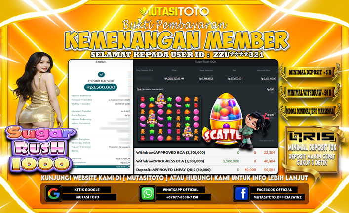 KEMENANGAN MEMBER BERMAIN DI SUGAR RUSH 1000