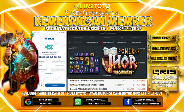KEMENANGAN MEMBER BERMAIN DI POWER OF THOR MEGAWAYS