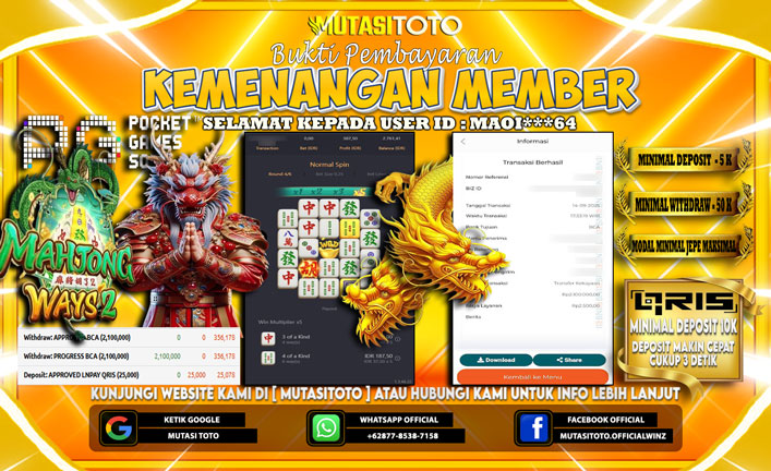 KEMENANGAN MEMBER BERMAIN DI PG SOFT MAHJONG WAYS 2