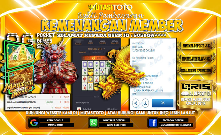 KEMENANGAN MEMBER BERMAIN DI PG SOFT MAHJONG WAYS 1