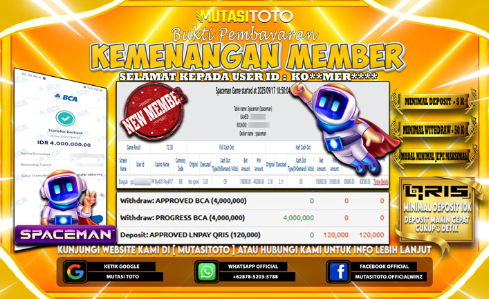KEMENANGAN MEMBER BERMAIN DI LIVE GAMES PP SPACEMAN