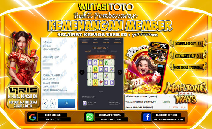 KEMENANGAN MEMBER BERMAIN DI PG SOFT MAHJONG WAYS 1
