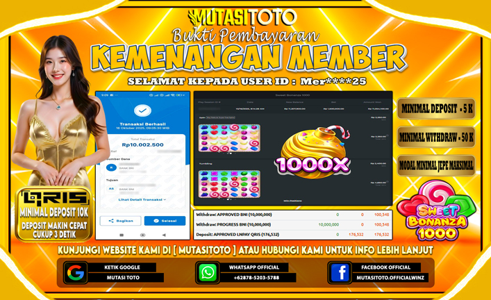KEMENANGAN MEMBER BERMAIN DI SWEET BONANZA 1000