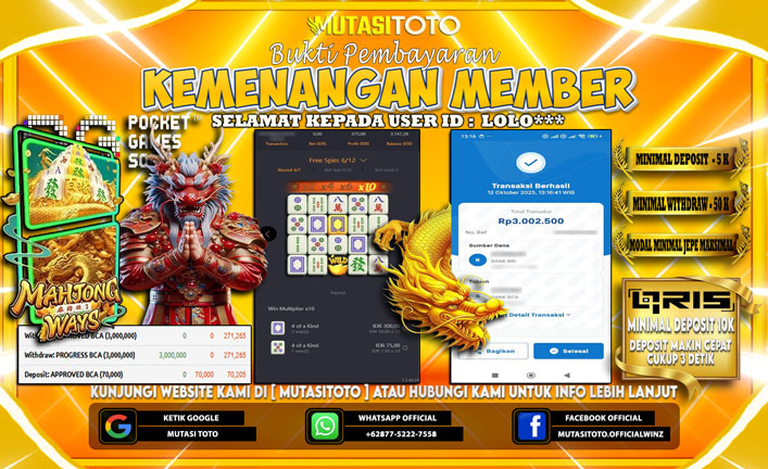 KEMENANGAN MEMBER BERMAIN DI PG SOFT MAHJONG WAYS 1