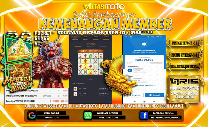 KEMENANGAN MEMBER BERMAIN DI PG SOFT MAHJONG WAYS 1