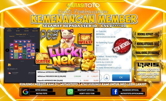 KEMENANGAN MEMBER BERMAIN DI PG SOFT LUCKY NEKO