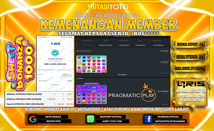 KEMENANGAN MEMBER BERMAIN DI SWEET BONANZA 1000