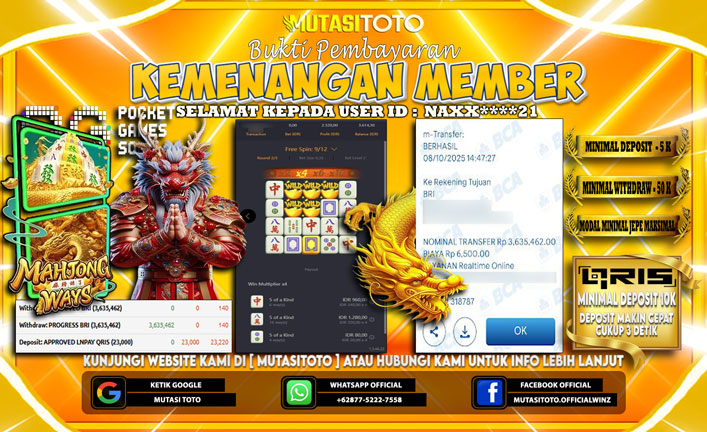 KEMENANGAN MEMBER BERMAIN DI PG SOFT MAHJONG WAYS 1