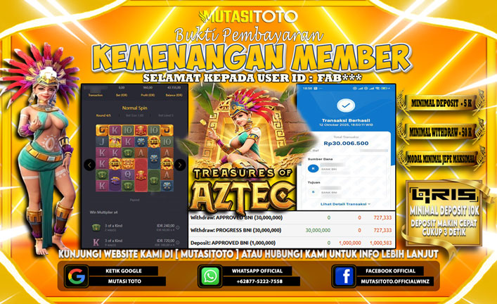 KEMENANGAN MEMBER BERMAIN DI TREASURE OF AZTEC
