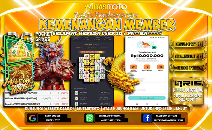 KEMENANGAN MEMBER BERMAIN PG SOFT MAHJONG WAYS 1