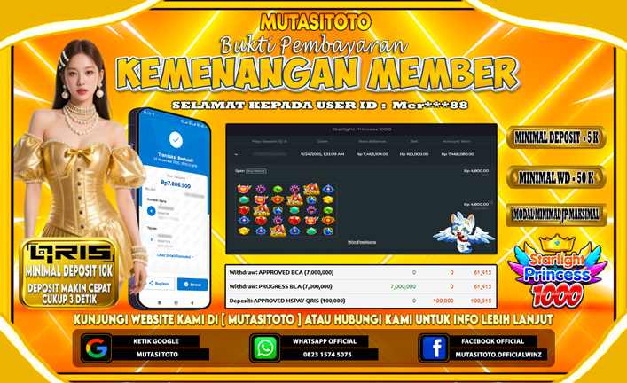 KEMENANGAN MEMBER BERMAIN DI STARLIGHT PRINCESS 1000