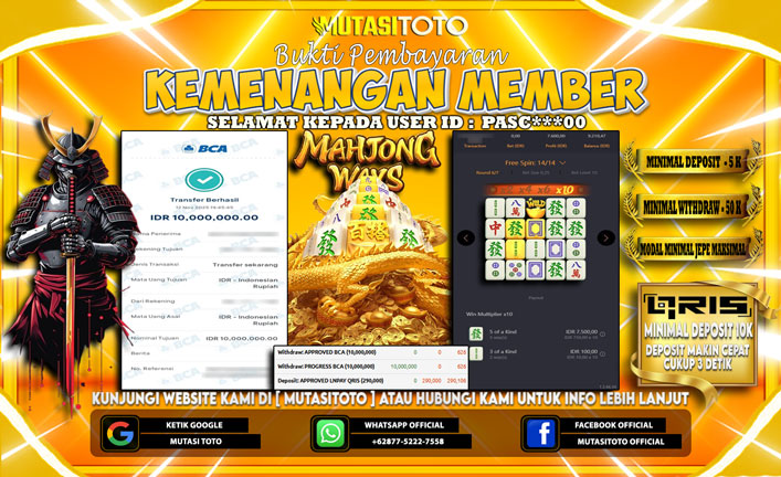 KEMENANGAN MEMBER BERMAIN PG SOFT – MAHJONG WAYS 1