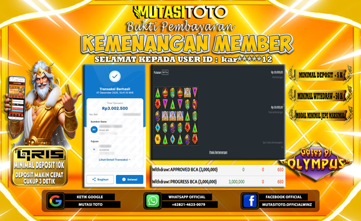 KEMENANGAN MEMBER BERMAIN DI GATES OF OLYMPUS